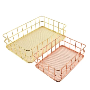 

Wrought Iron Mesh Bottom Jewelry Storage Basket Finishing Basket Rectangular Storage Basket