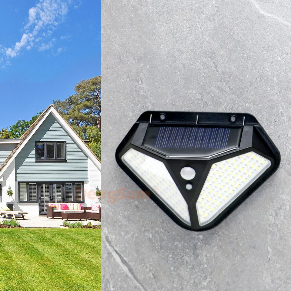 2 стороны 102LED PIR датчик движения Солнечная энергия уличная лампа 3 светильник ing
