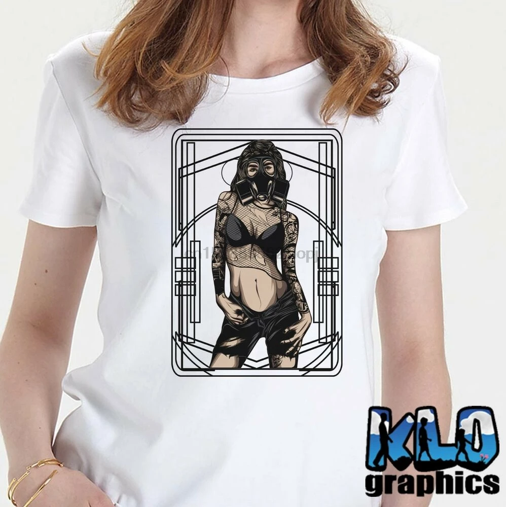 Готическая противогаз футболка для девушек PINUP ART красивая сексуальная
