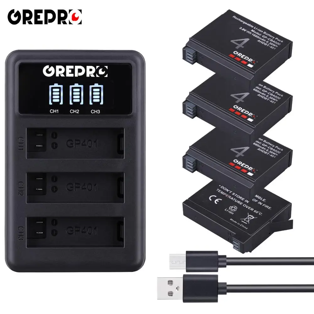 1680 мА/ч, AHDBT-401 Батарея+ светодиодный 3-Порты и разъёмы USB Зарядное устройство для экшн-камеры Gopro Hero 4 батареи Go Pro Hero4 bateria AHDBT 401 Камера аксессуары