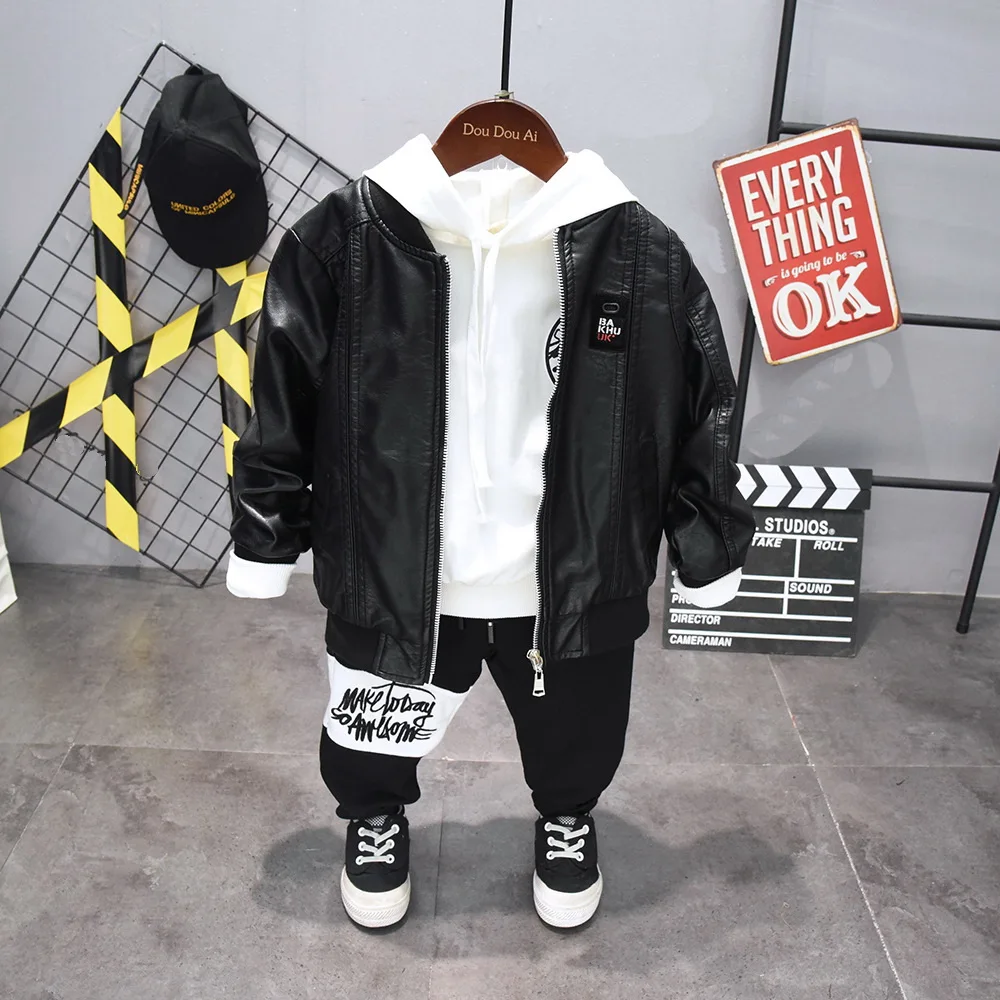 

Boys Clothing Set Children Clothing Sets For Boys Clothes spring Autumn Kids Faux fur coat + hoodie+ pants 3pcs boys sport suits