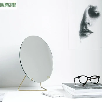 

Nordic HD Makeup Mirror Home Desktop Iron Cosmetic Mirror Creative Metal Round Looking Glass Simple Bedroom Girl Make Up Mirror