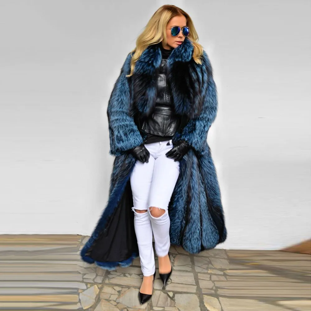 

Furealux Full Pelt Warm Real Silver Fox Fur Jacket Long Slim Horizontal Stripes Vertical Stripes Thicken Fox Fur Coat For Women