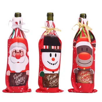 

3PCS/set Printing Santa Claus Wine Bottle Dust Cover Bottle Bag Christmas Decorations for Home Dinner Table Decor Navidad 2021