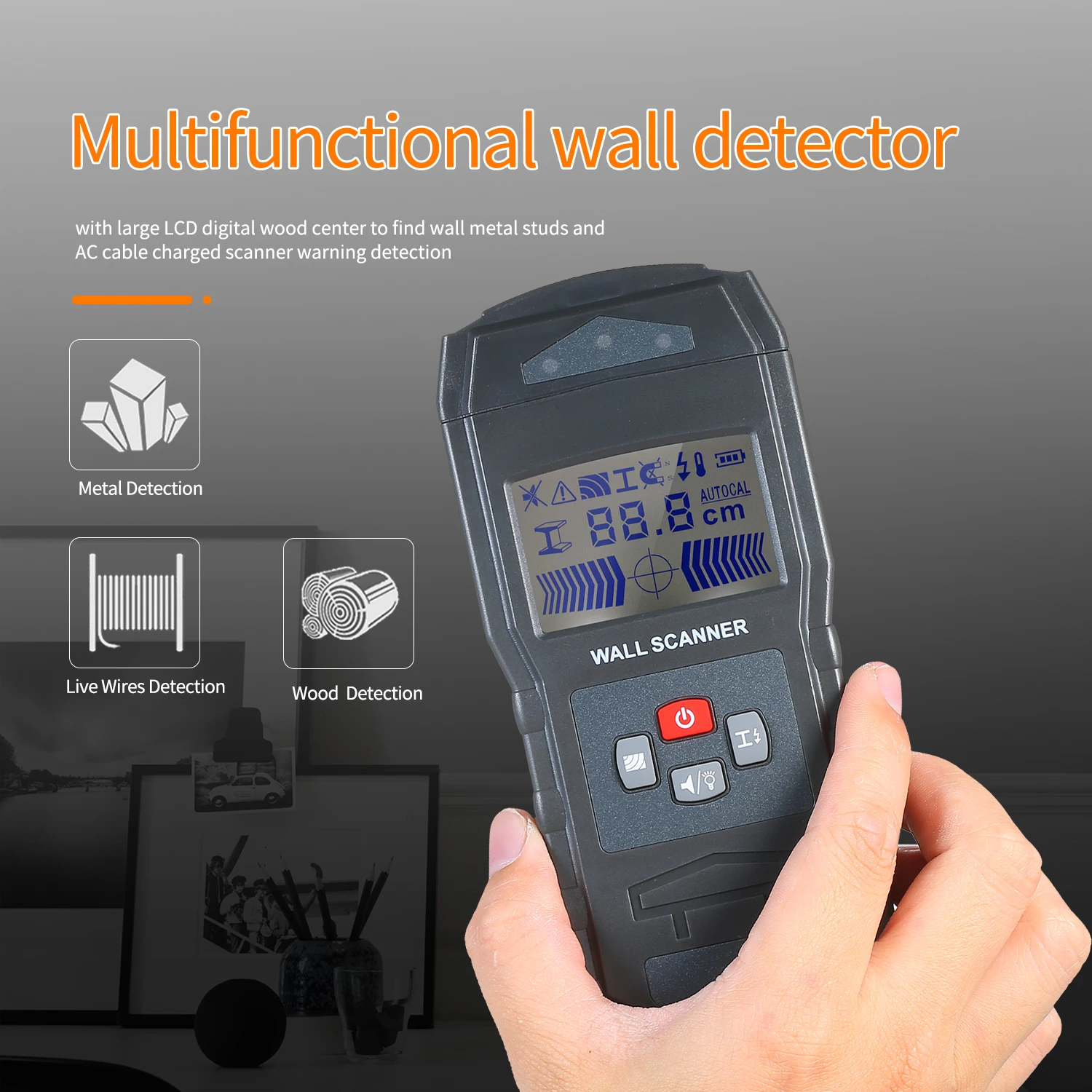 Handheld LCD Digital Wall Detector Metal Wood Stud Finder AC Cable Wire Probe