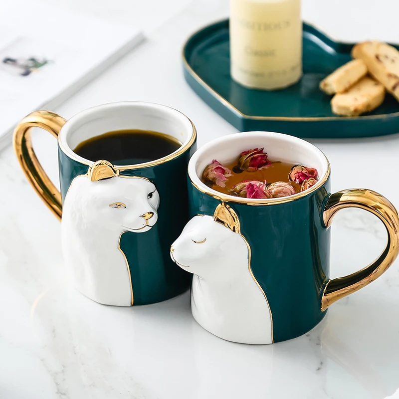 

2 Pic Ceramic Cute Cat Mugs with Spoon Coffee Tea Milk Animal Cups with Handle 400ml Drinkware Nice Gifts Christmas Mugs 50MKB39