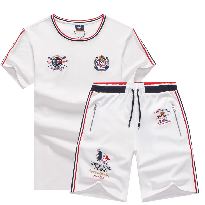 Summer 100% Cotton two piece sets men's tracksuits husband Tace Shark brand tshirt men's shorts track suits jogging sweatpants Summer 100% Cotton two piece sets men's tracksuits husband Tace Shark brand tshirt men's shorts track suits jogging sweatpants