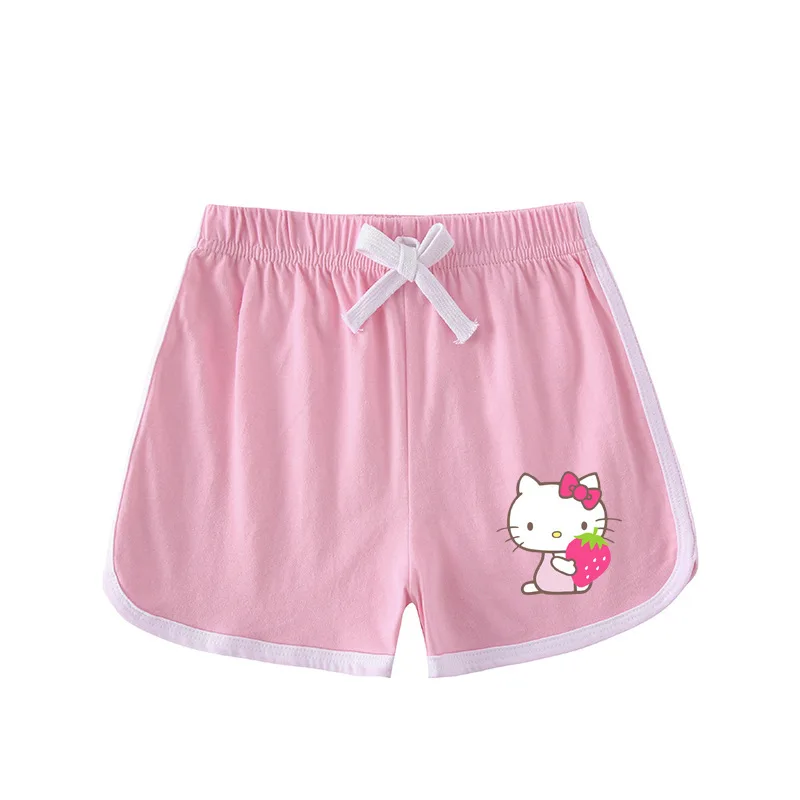 thumbnail image 1 of Hello Kitty-ropa transpirable de algodón puro para niños, conjunto de dos piezas, moda informal para niñas, pantalones cortos de manga corta, traje deportivo para niño, 1 of 5