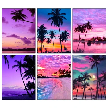

5D DIY Diamond Painting Landscape Full Square Round Drill Diamond Embroidery Seaside Cross Stitch Sunset Decoration Home