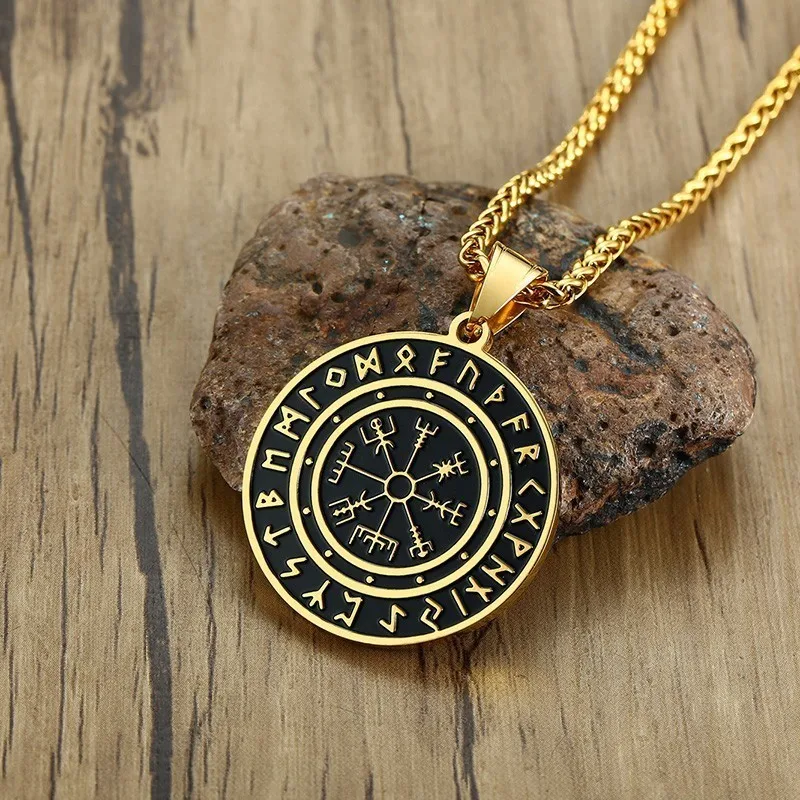 VEGVISIR с руническим кругом ожерелье для мужчин нержавеющая сталь Викинг ювелирные изделия с 24 дюймов