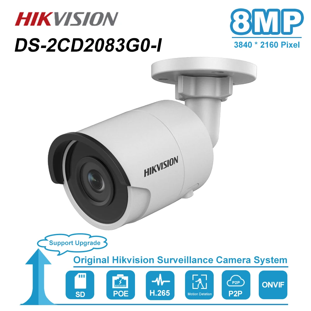 Hikvision 8mp 4k bala câmera ip poe casa/ao ar livre à prova de intempéries vídeo cctv segurança vigilância visão noturna DS-2CD2083G0-I