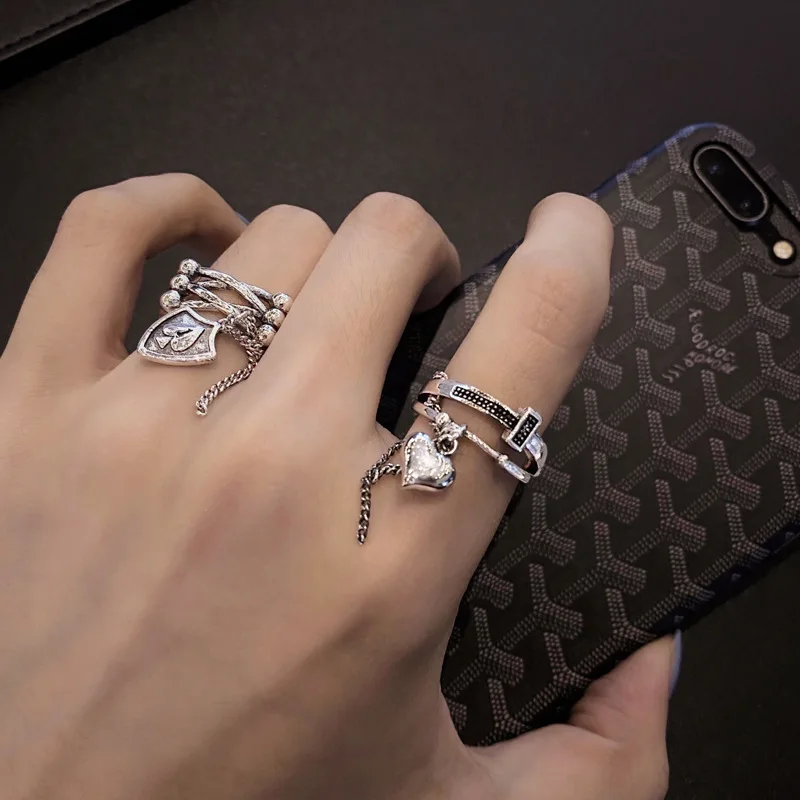 

adjustable ring female fashion personality peach heart net red index finger ring ins fashion retro cool wind tail ring