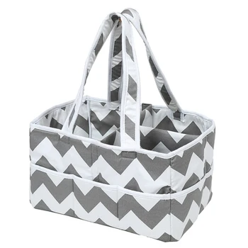 

Strong Washable Baby Diaper Caddy: 100% Cotton Canvas - Portable Nursery Storage Bin and Car Organizer