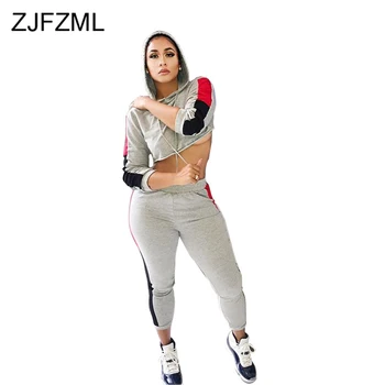 

Casual Two Piece Tracksuit Women 2020 Festival Clothes Long Sleeve Hooded Crop Top And Bodycon Pant Suit Streetwear Matching Set