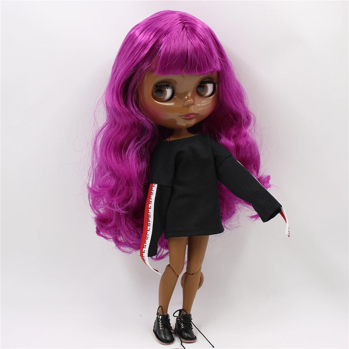 Neo Blythe Doll with Purple Hair, Black Skin, Shiny Cute Face & Custom Jointed Body 1