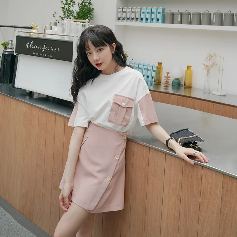 Костюм-двойка женский свободный с шортами пикантная рубашка завышенной талией