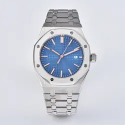 Miyota 41 мм часы япония синий циферблат автоматический календарь движение дубовое сапфировое стекло Roya мужские светящиеся руки стальной