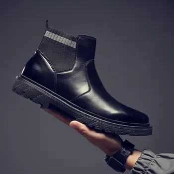 

High Quality Autumn Men Chelsea Ankle Boots Outdoor Work Tactical Genuine Leather slip on Boots for gentleman A55-75