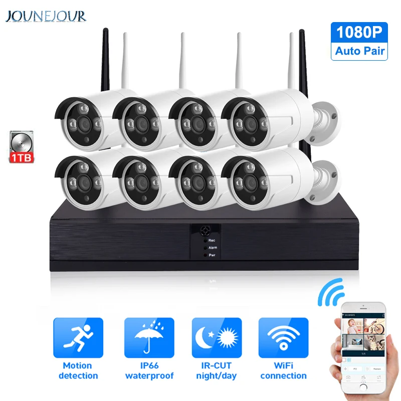 

Wireless CCTV Wifi Camera Security System Kit 720P/1080P 8CH NVR 1TB 8pcs Security Camera System Kit Outdoor Video Surveillance