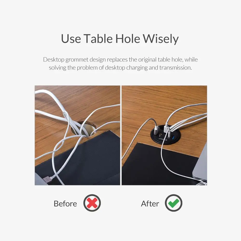 ORICO 5 Ports USB HUB High Speed 5Gbps Desktop Grommet With USB 3 0 Headphone Microphone Type C Port Adapter For PC Laptop