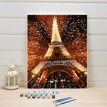 Нарисуйте изображения пронумерованы Парижа пейзаж с башней краска собственного приготовления акрил на Набор для рисования на холсте Ручная Краска ed стены Искусство для гостиной взрослых