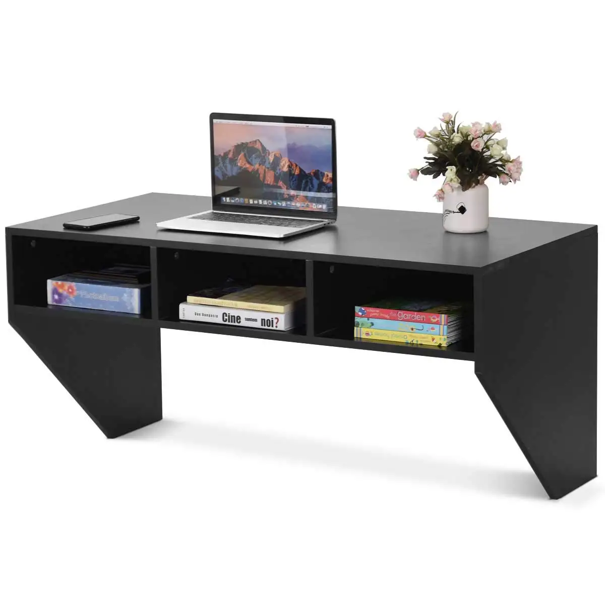 

Costway Wall Mounted Floating Computer Table Sturdy Desk Home Office Furni Storag Shelf
