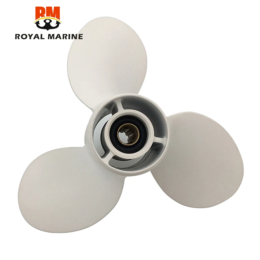 63V-45945-00-EL Outboard Propeller 9 1/4 x 9-J Aluminum Alloy For Yamaha 9.9-15HP White 3 Blades 8 Spline Tooth R-Rotation