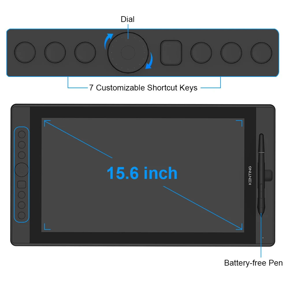 Goedkoop 15.6 Inch Grafische Monitor Digitale Pen Display Tekening Tablet Met Screen Ips Hd Kenting KT16 8192 Niveaus Met 7 Hot toetsen Dial