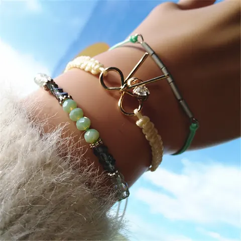 Crystal Bowknot Girl Shell Beads Anklets Fashion Summer Beach Bow Jewelry Charm Bracelets For Women Female Jewelry Gift