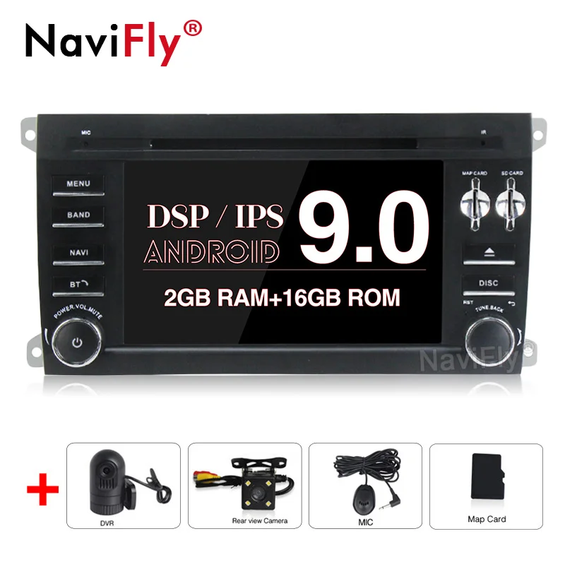 NaviFly Autogps 7 дюймов 2 din ips DSP Android 9 автомобильный dvd-радиоплеер для Porsche Cayenne 2003-2010& Cayenne S& Cayenne GTS 2003 - Цвет: 2GB-16GB-Camera-DVR