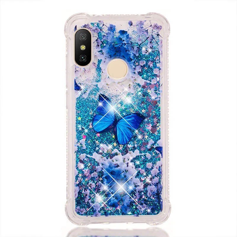 Blue Butterfly Для Xiaomi A2 Lite 5X A1 блестками с блестками жидким песком чехол для телефона Redmi K20 7A 6 Pro 6 6A 5 Plus 5A 4X 4A S2 Примечание 5A премьер-Чехол - Цвет: Blue Butterfly