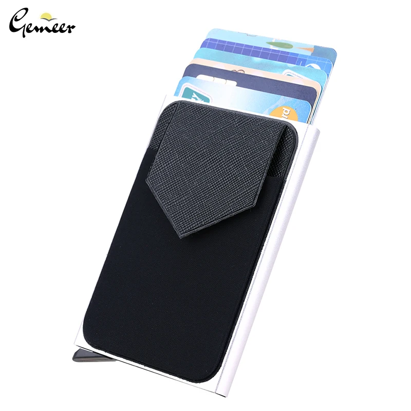 

Gemeer Credit Card Holder Case Aluminum Wallet with Elasticity Back Pocket RFID Thin Metal Wallet Business ID Card Holder
