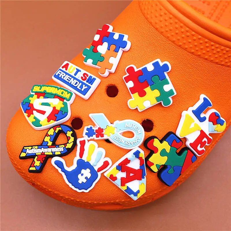 Funny Puzzle Style Shoe Charms Novelty Autism Friendly Garden Shoes  Accessories Decoration fit Buckle Croc Jibz Kids Gifts