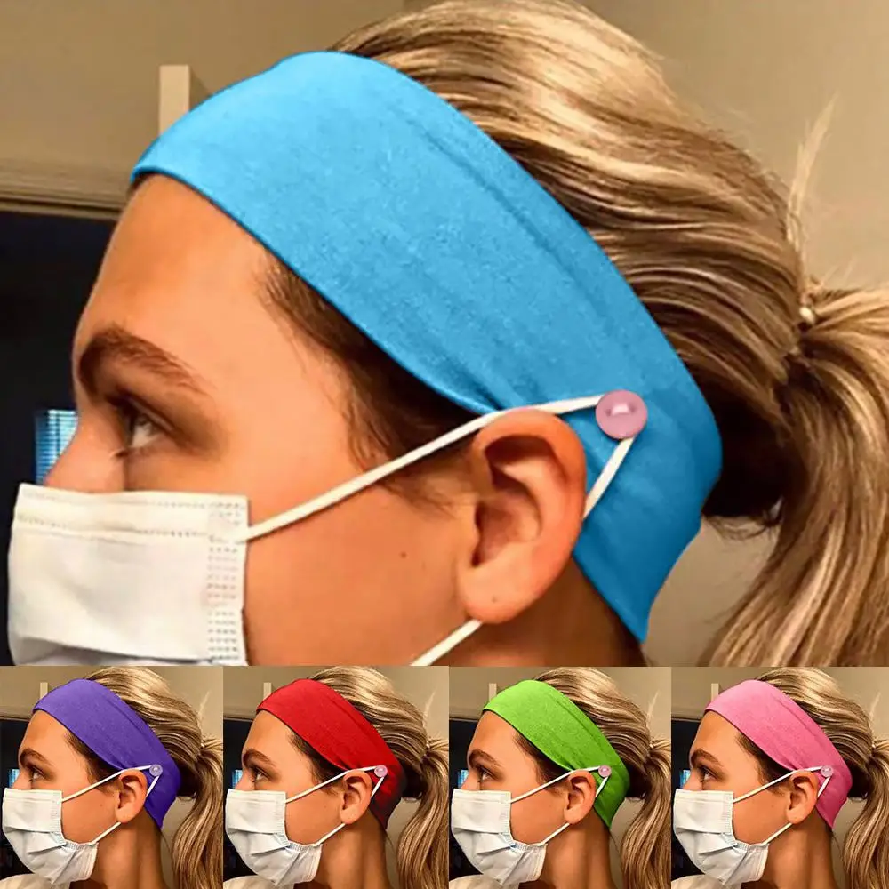

Headband Sport Mask Headband with Button Decoration Anti-leaf Ear Protection Hair Band Fitness Men Women Sports Hair Accessories