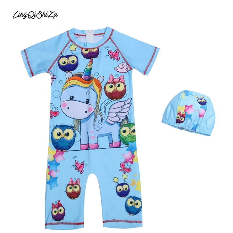 

2 Colors Sun Protection Pink Blue Baby Girl Swimwear One-piece Baby Boy Unicorn Toddler SwimSuit Short Unisex Grils Sim Suit
