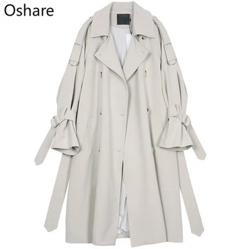 

NewLautaro Long trench coat for women raglan sleeve double breasted women clothes 2020 korean fashion loose plus size overcoat
