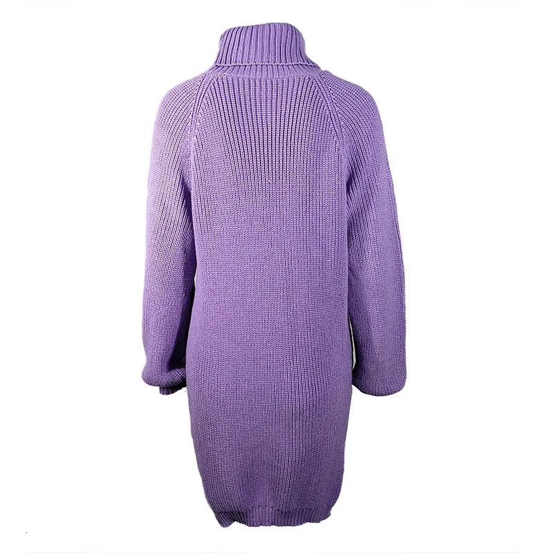 Модное осенне-зимнее платье-свитер с высоким воротом, женский свободный джемпер с длинным рукавом, фиолетовый длинный свитер, вязаные платья