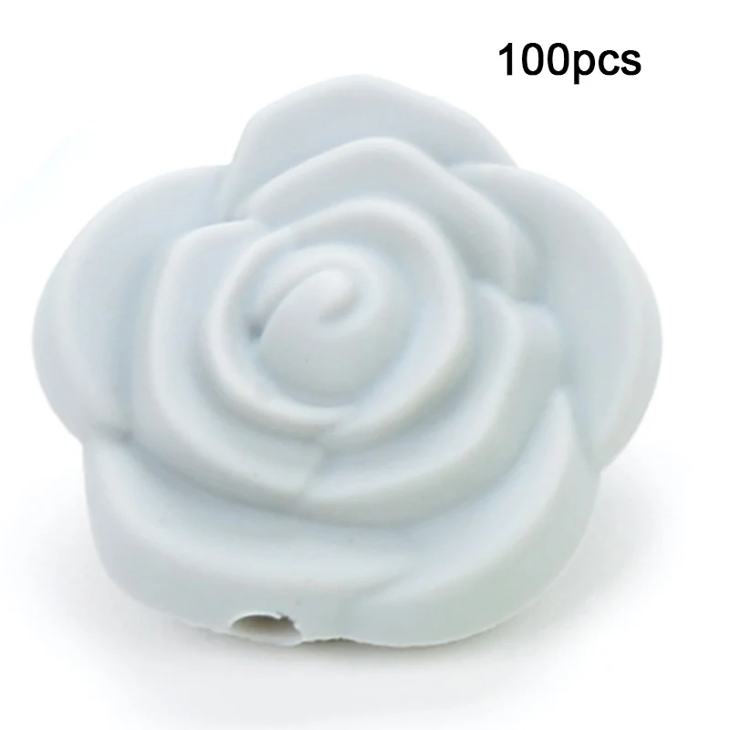 Light grey LOFCA 100 шт Силиконовые Бусины, цветок розы, Детские Прорезыватели, не содержит бисфенол, пищевое качество, Детские Силиконовые Прорезыватели, бусины для детских сосок, цепочка - Цвет: Light grey