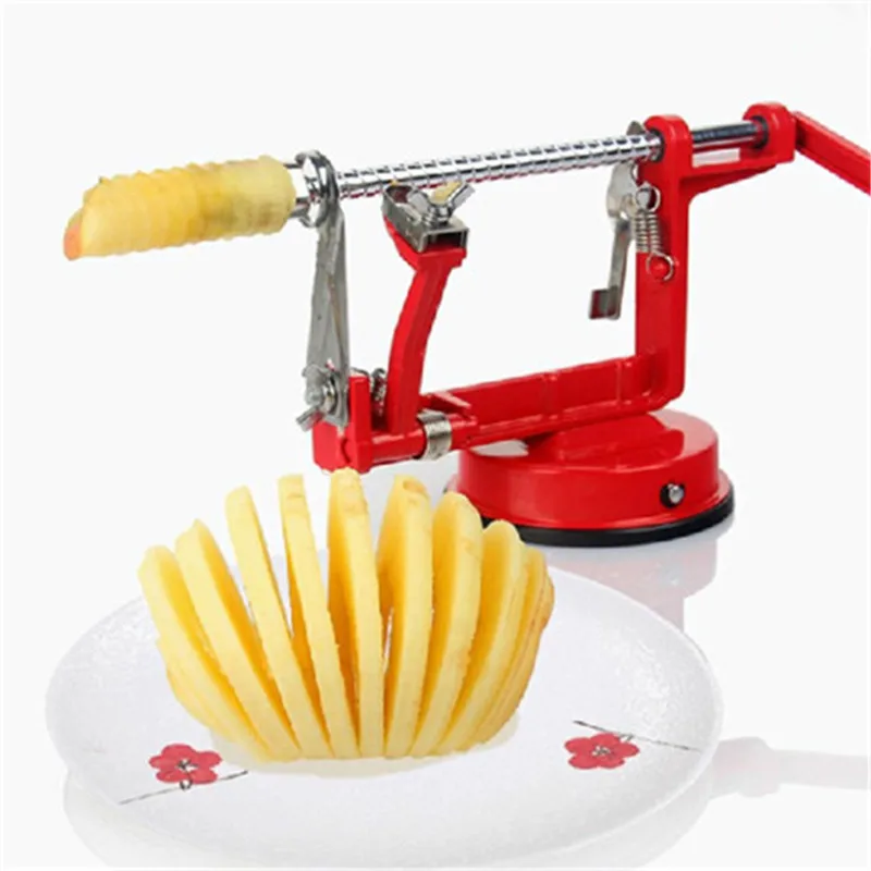 Online 3 en 1 máquina peladora de manzana de patata de acero Corer rebanadora Slinky cortador de barra de mano