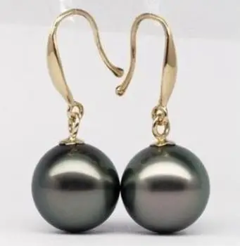 

PAIR OF NATURAL TAHITIAN GENUINE 10.3MM BLACK LOOSE PEARL EARRING 14K/20 HOOK MARK