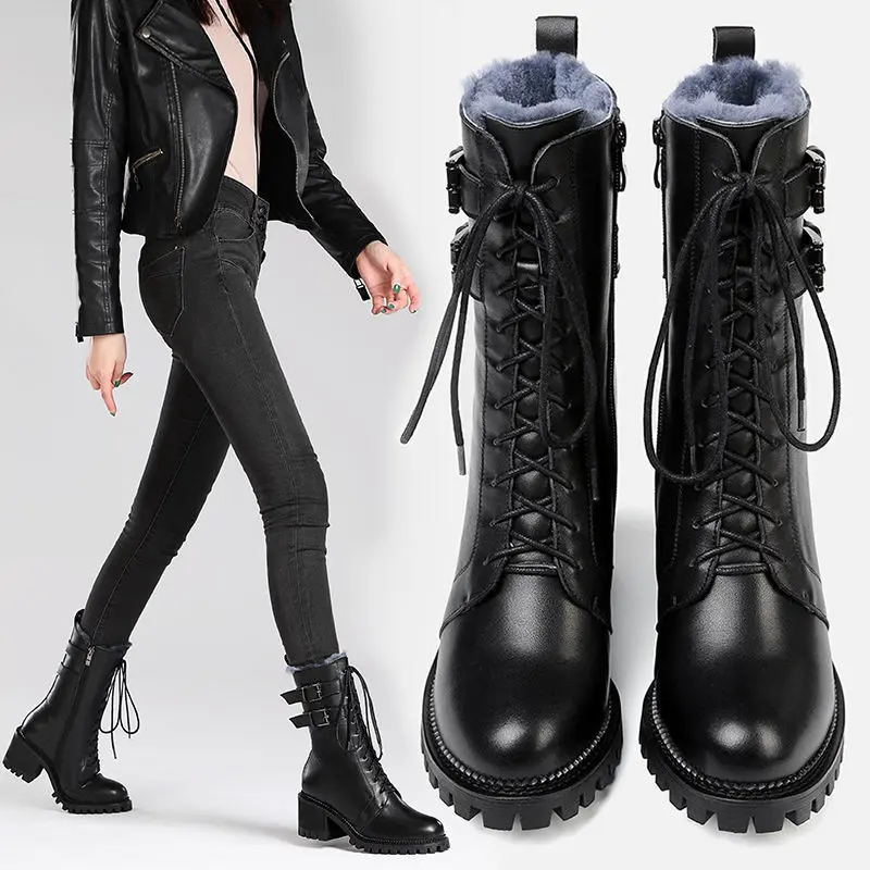 

2021 NEW Snow Boots Woman,Warm Plush Winter Shoes,Short Boot,Round Toe,Block Heel,Side Zip,British Style,BLACK,Dropshipping