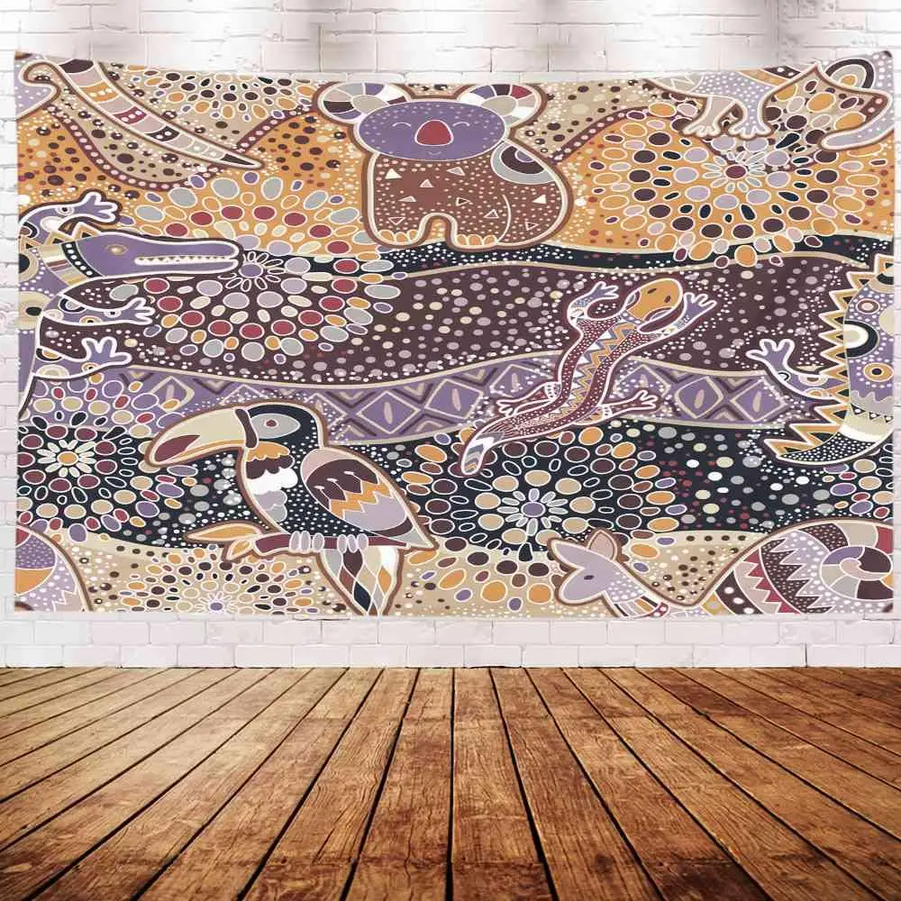 Рождественский красочный узор австралийские животные этнический фон настенный гобелен
