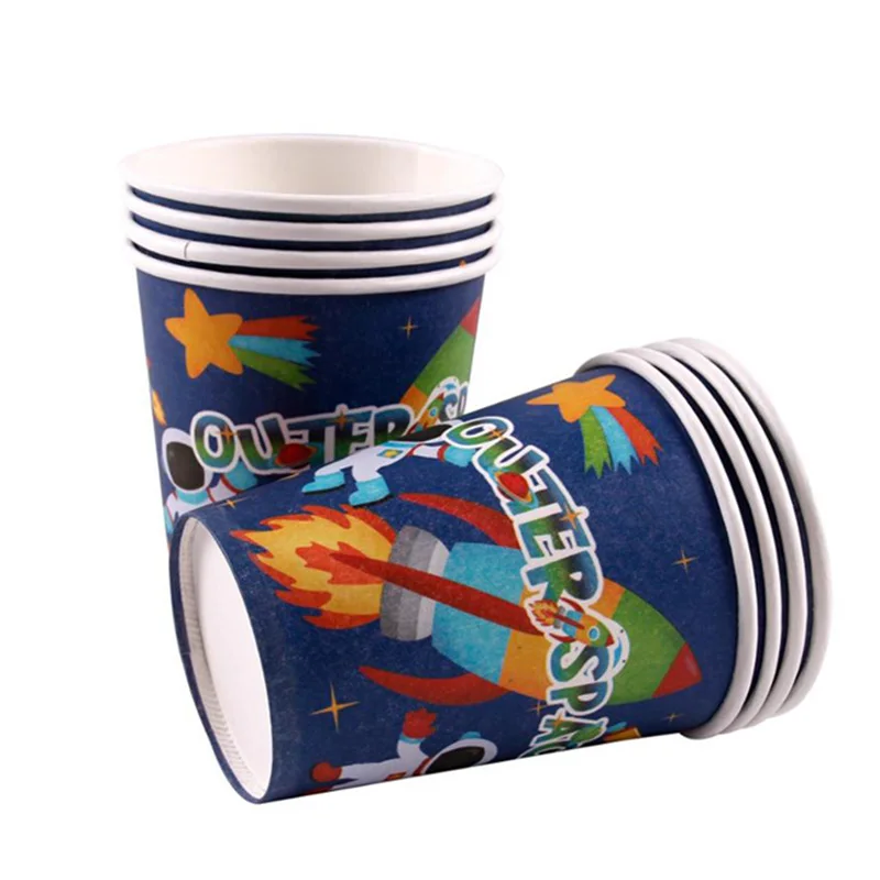 cup 8pcs Милые вечерние столовые приборы с космическим пространством, салфетки с флагом и воздушным шаром для космонавта, праздничные принадлежности для дня рождения, декорации с планетами - Цвет: cup 8pcs