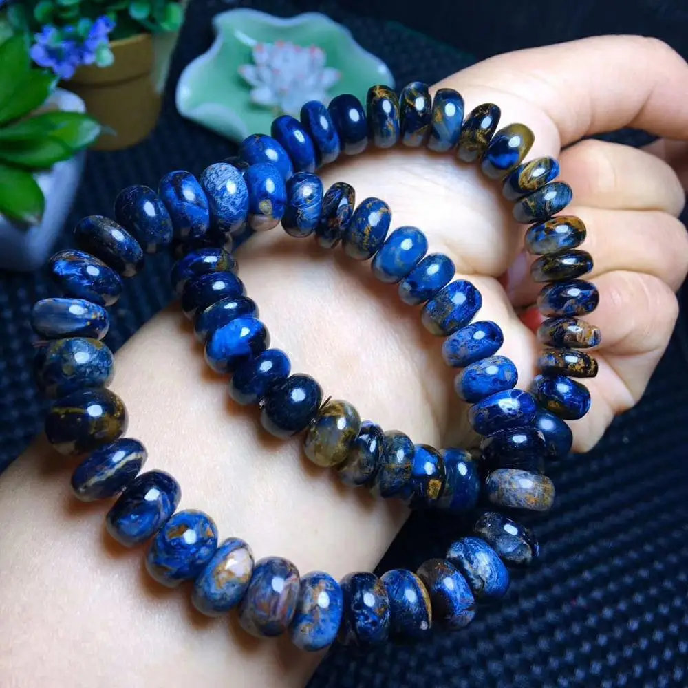 

10mm Natural Namibia Blue Pietersite Gemstone Abacus Round Beads Stretch Bracelet Cat Eye Effect Jewelry AAAAAA