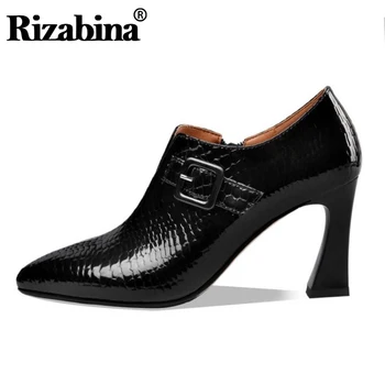 

RIZABINA Genuine Leather Women Pumps Spring Party Office Pointed Toe Buckle Shoes Women Sexy Pumps Footwear Size 33-40