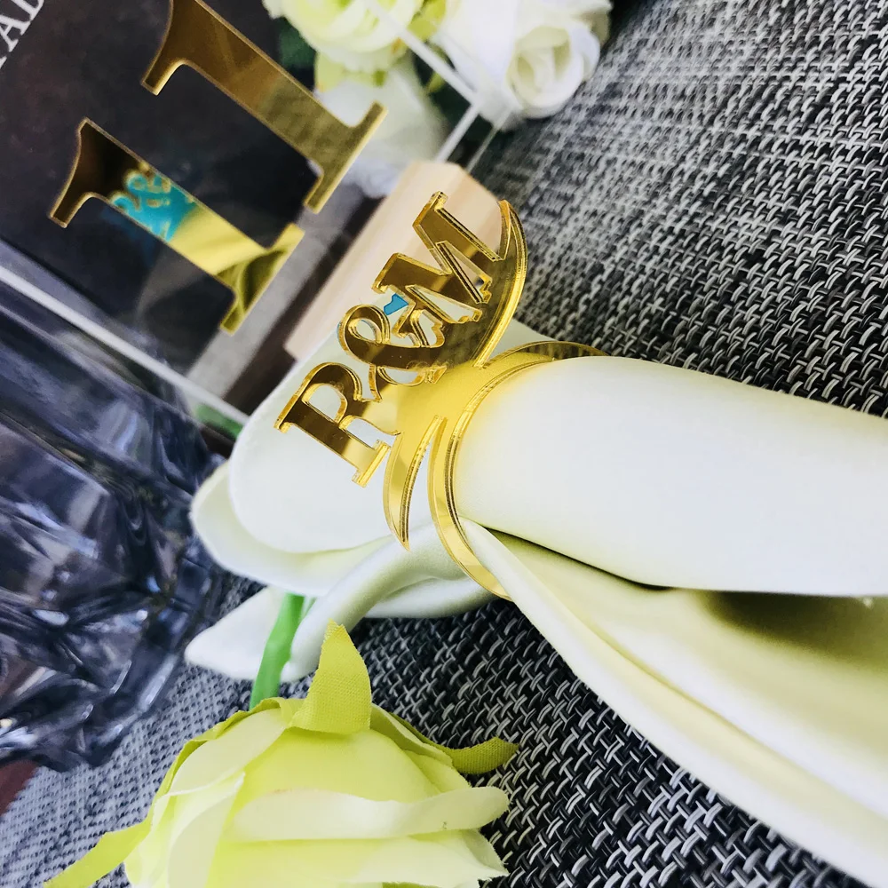 Personalized table color Gold mirror Napkin Ring,Custom Wedding napkin ring Acrylic Cut Napkin Ring with Initials Decor Supplies (4)