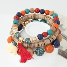 

3Pcs/Set Casual Dress Up Elastic Rope Boho Wooden Beads Bracelets Jewelry Accessory Women Bracelets Retro Bracelets