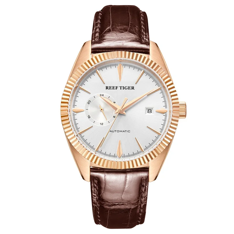 Специальная цена REEF TIGER/RT автоматические часы для мужчин Топ бренд класса люкс водонепроницаемые наручные часы с кожаным ремешком Relogio Masculino+ коробка - Цвет: 6