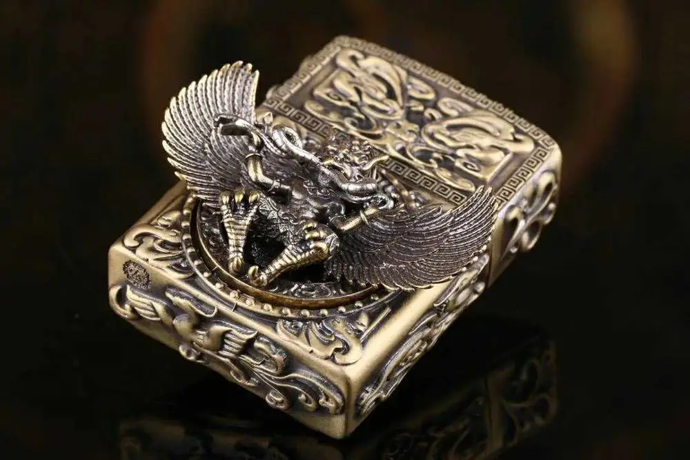 LMY тибетское серебро ручной работы Бронза Золото-крылатый 3D орел двенадцати зодиака бег Керосин Зажигалка
