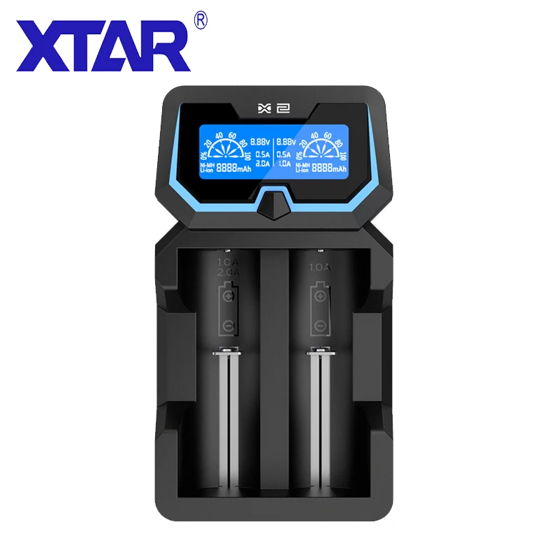 

XTAR X2 LCD Charger Fast-Charging Two Input Ports Chargers 3.6V/3.7V Li-ion/IMR/INR/ICR, 1.2V Ni-MH/Ni-CD AAA AA Battery Charger